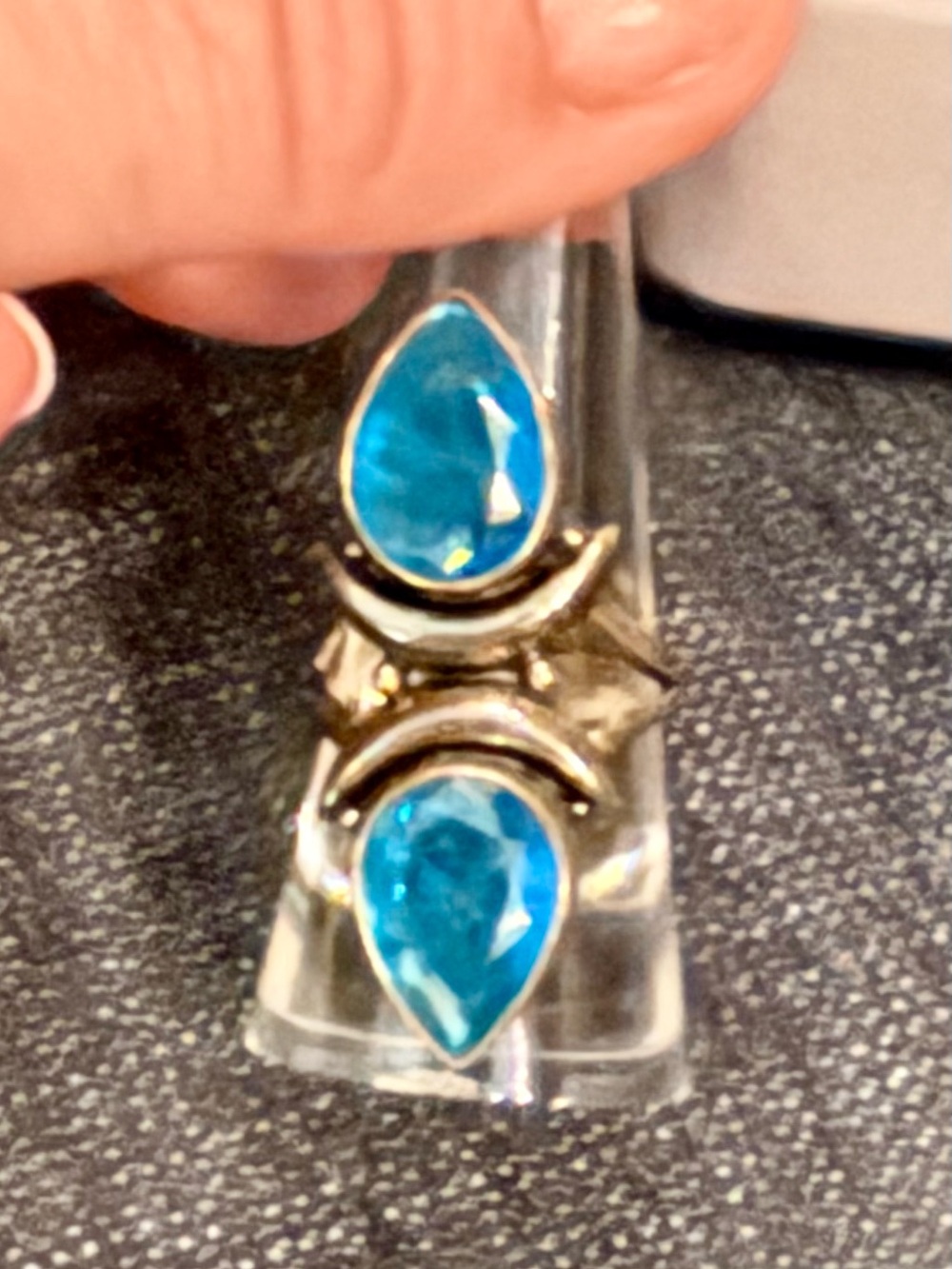 Hand crafted double teardrop Blue Topaz set in 0.925 Solid Sterling Silver SZ 7